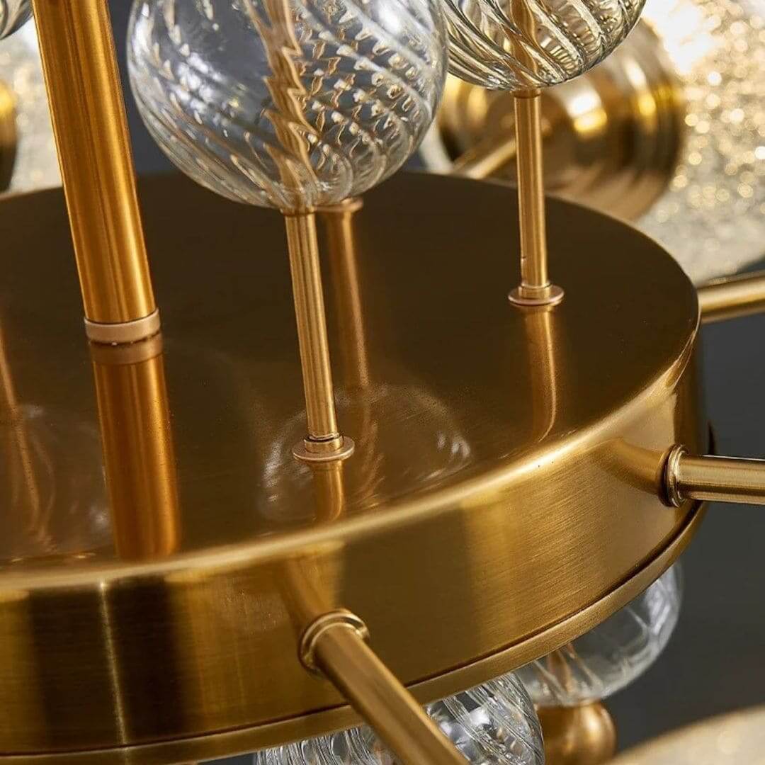 Close-up of adjustable downrods included with the Calypso Chandelier for customized height.