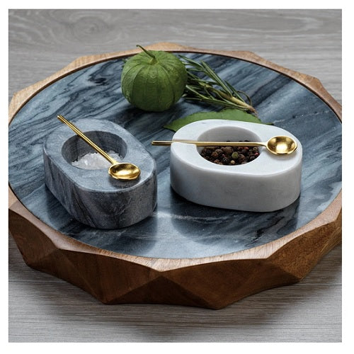 Tuscan Marble Salt & Pepper Bowl with Gold Spoon | Elegant