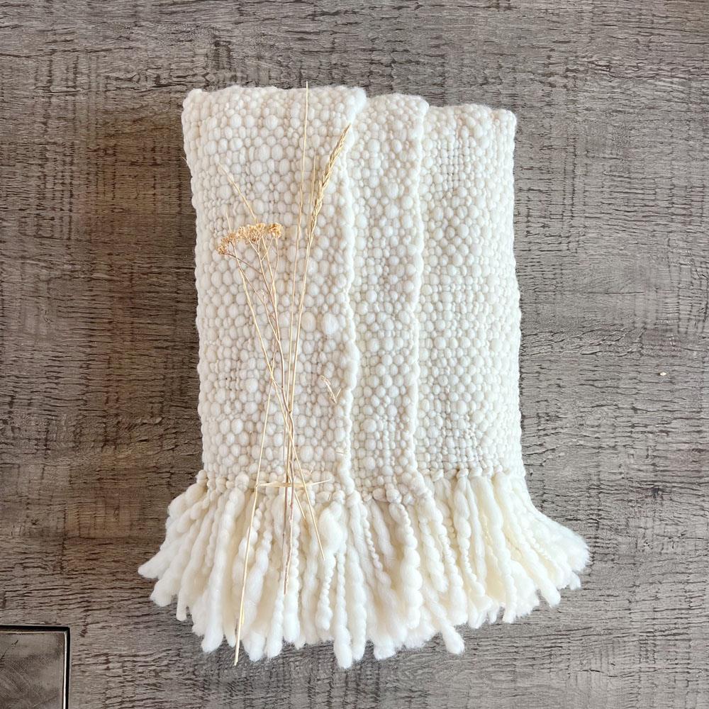 Coastal Beach Bone Wool Handwoven Throw Blanket