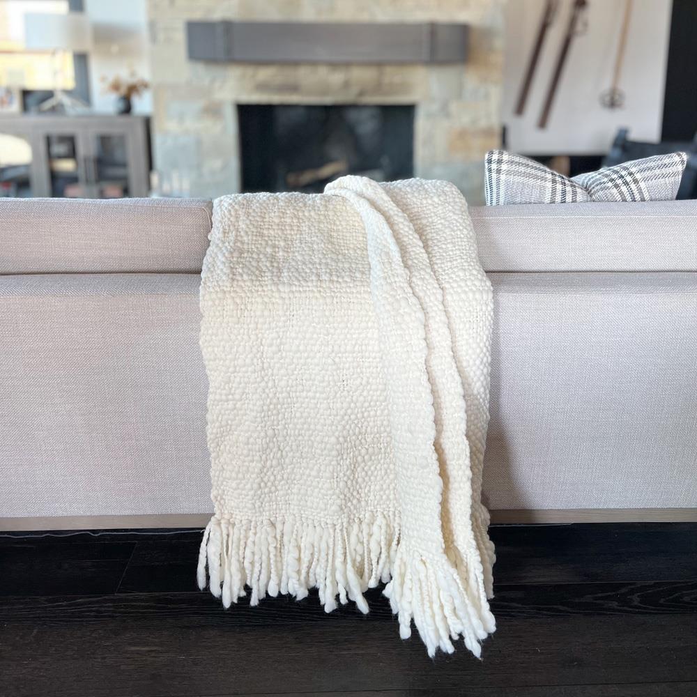 Coastal Beach Bone Wool Handwoven Throw Blanket