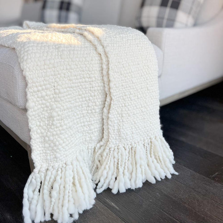 Coastal Beach Bone Wool Handwoven Throw Blanket