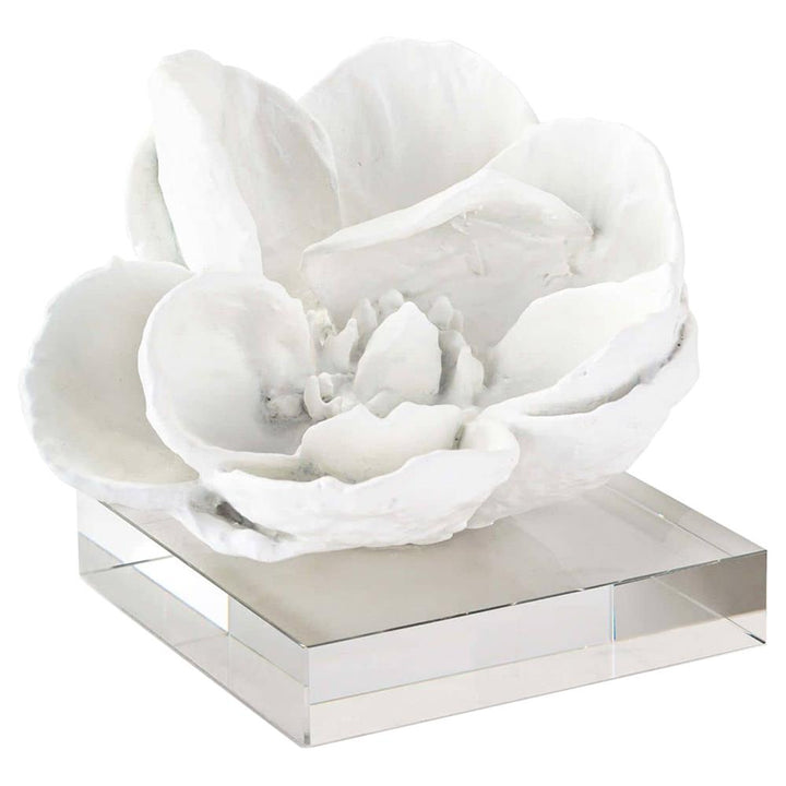 Modern Classic White Resin Crystal Base Magnolia Sculpture