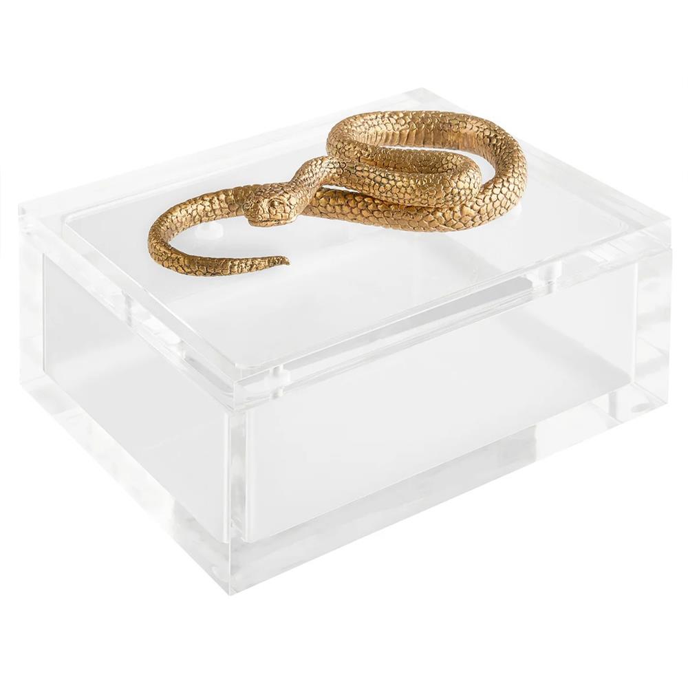 A brown colored snake on white box